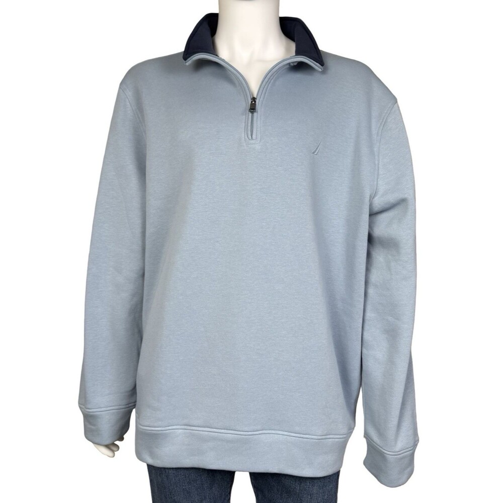 Nautica Mens XXL Sweater Pullover Shirt Fleece 1/4 Zip Anchor Blue K4779T New